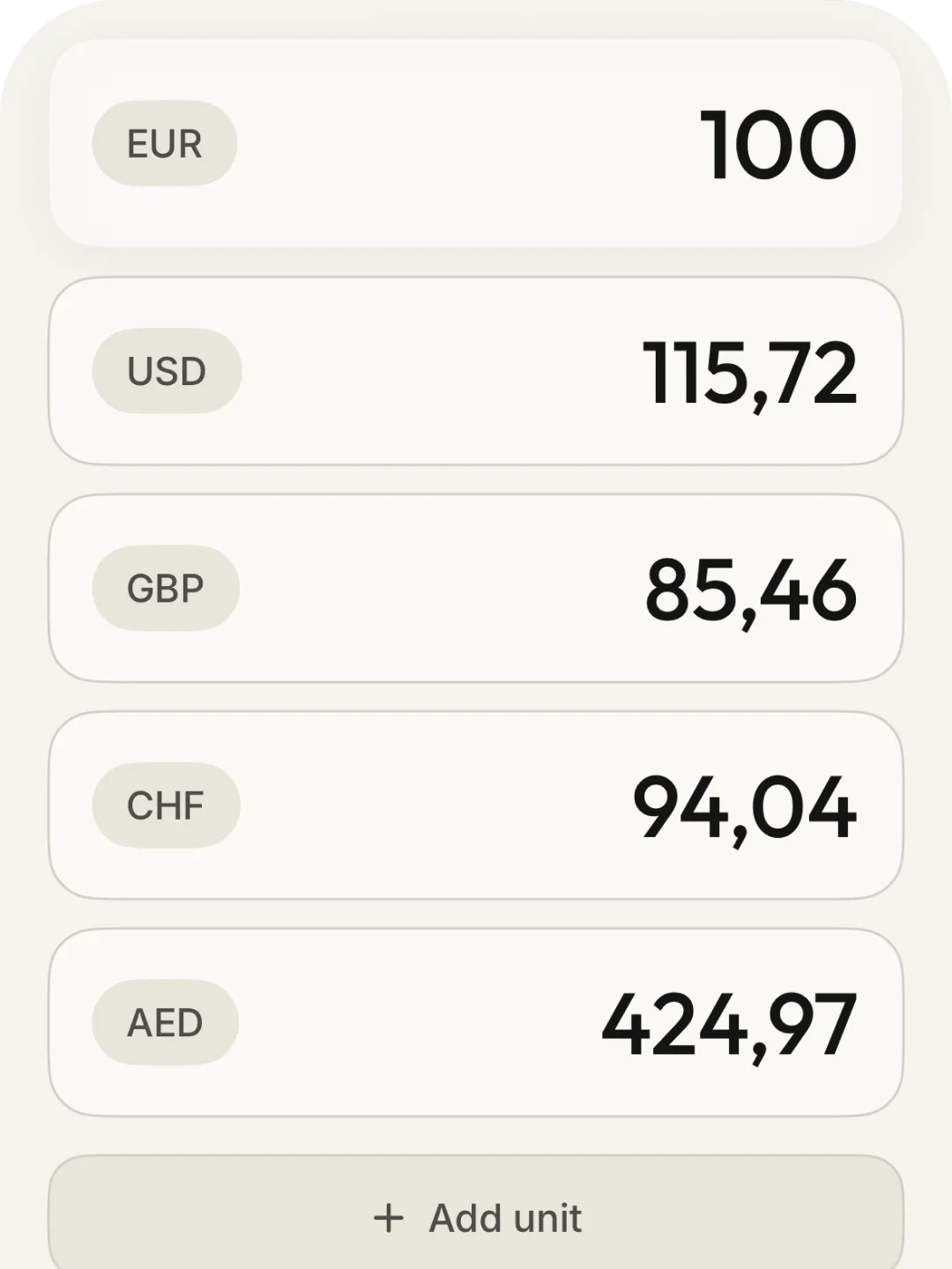 JustConvert currency conversion interface